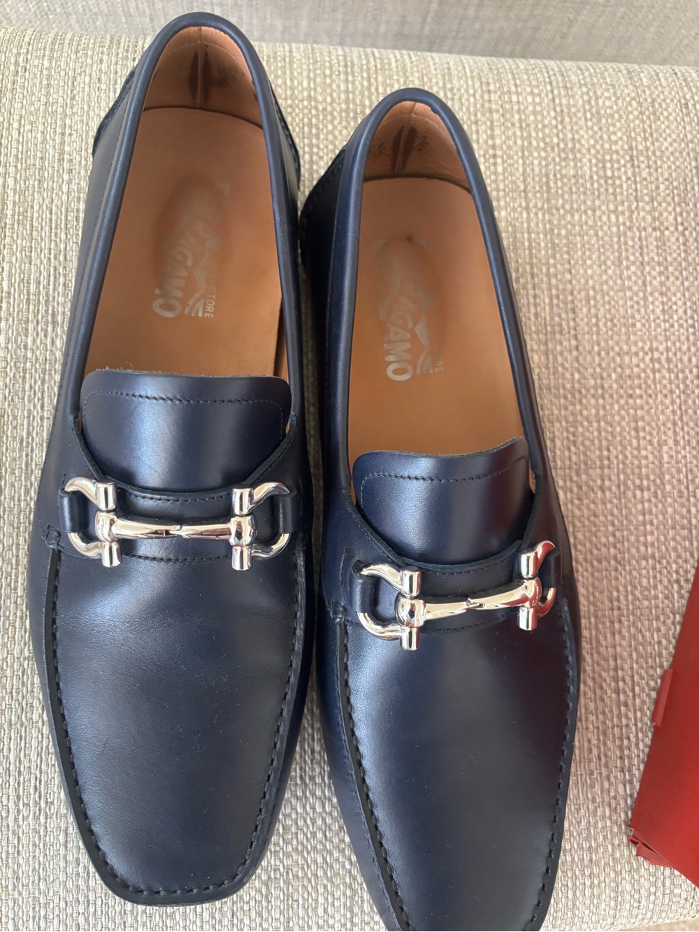 Salvatore Ferragamo Navy Leather Driving Loafers